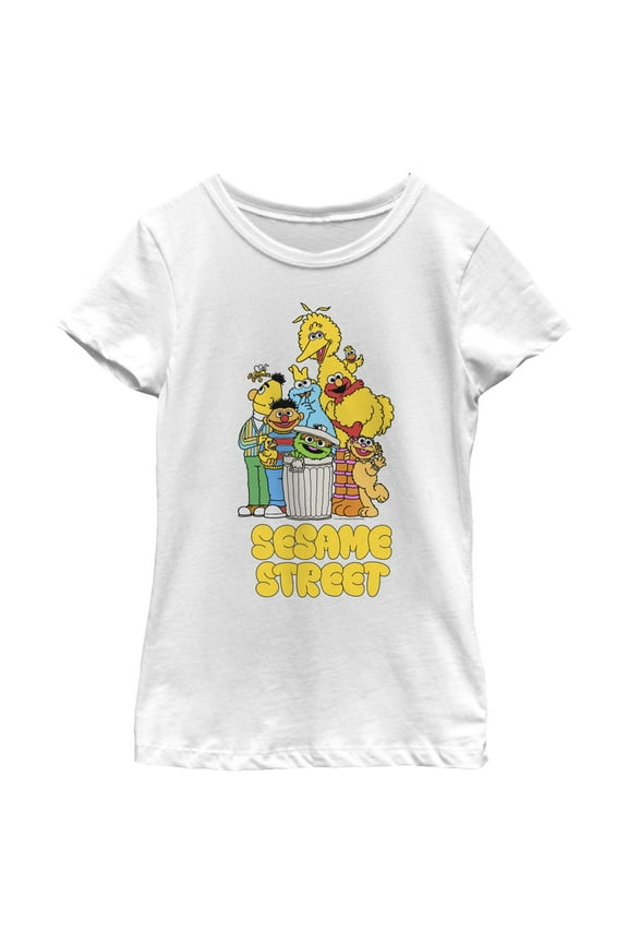 Girl's Sesame Street Graffiti Logo Group Shot Graphic T-Shirt
