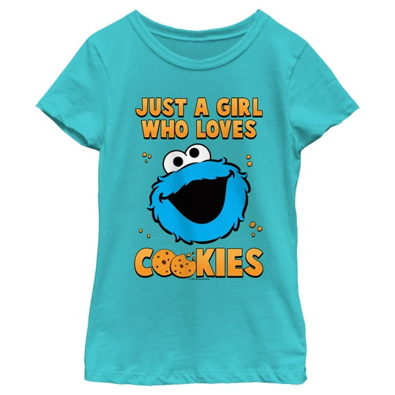 Girl's Sesame Street Just a Girl Who Loves Cookies  Graphic T-Shirt