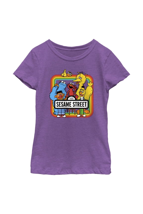 Girl's Sesame Street Rainbow Box Group Portrait Graphic T-Shirt