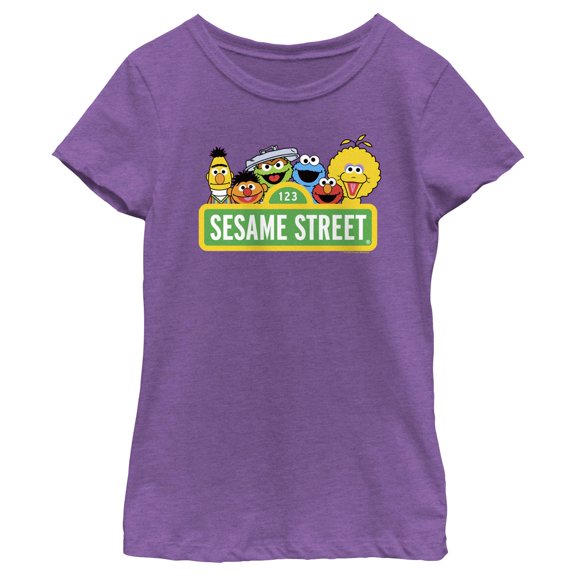 Girl's Sesame Street Sign Classic Group Portrait Graphic T-Shirt