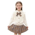 thumbnail image 1 of Toddler Girls Skirt Sets Girl's Set Spring and Fall Long Sleeve Knit Cardigan with Stylish Bow and Mini Flared Skirt Two-Piece Set Pleated Skirts Set,2-8 Years, 1 of 8