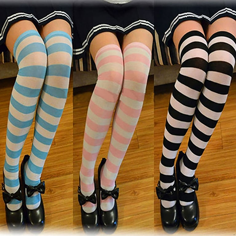 Girl\'s Sexy Striped Thigh High Long Socks Over The Knee Elastic Stockings