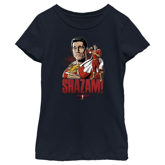 Girl's Shazam! Fury of the Gods Hero Portrait  Graphic Tee Navy Blue Medium