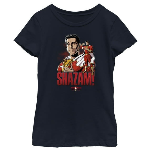 Girl's Shazam! Fury of the Gods Hero Portrait Graphic Tee Navy Blue Medium