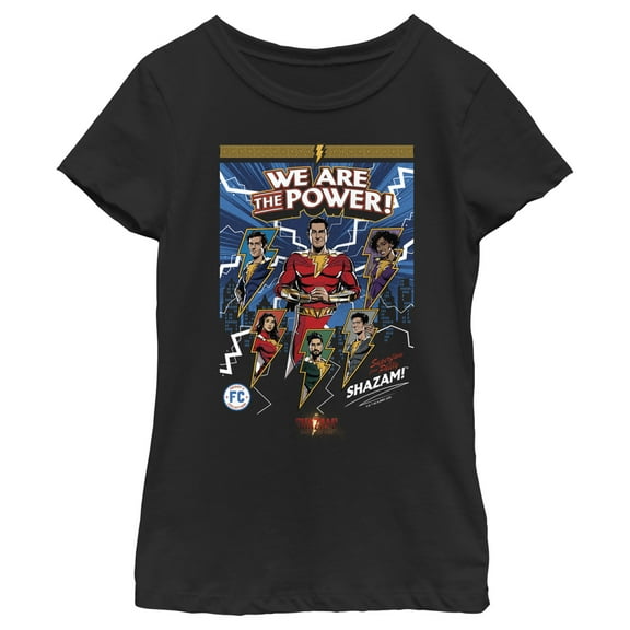 Girl's Shazam! Fury of the Gods We Are the Power Comic Book Cover  Graphic Tee Black X Large