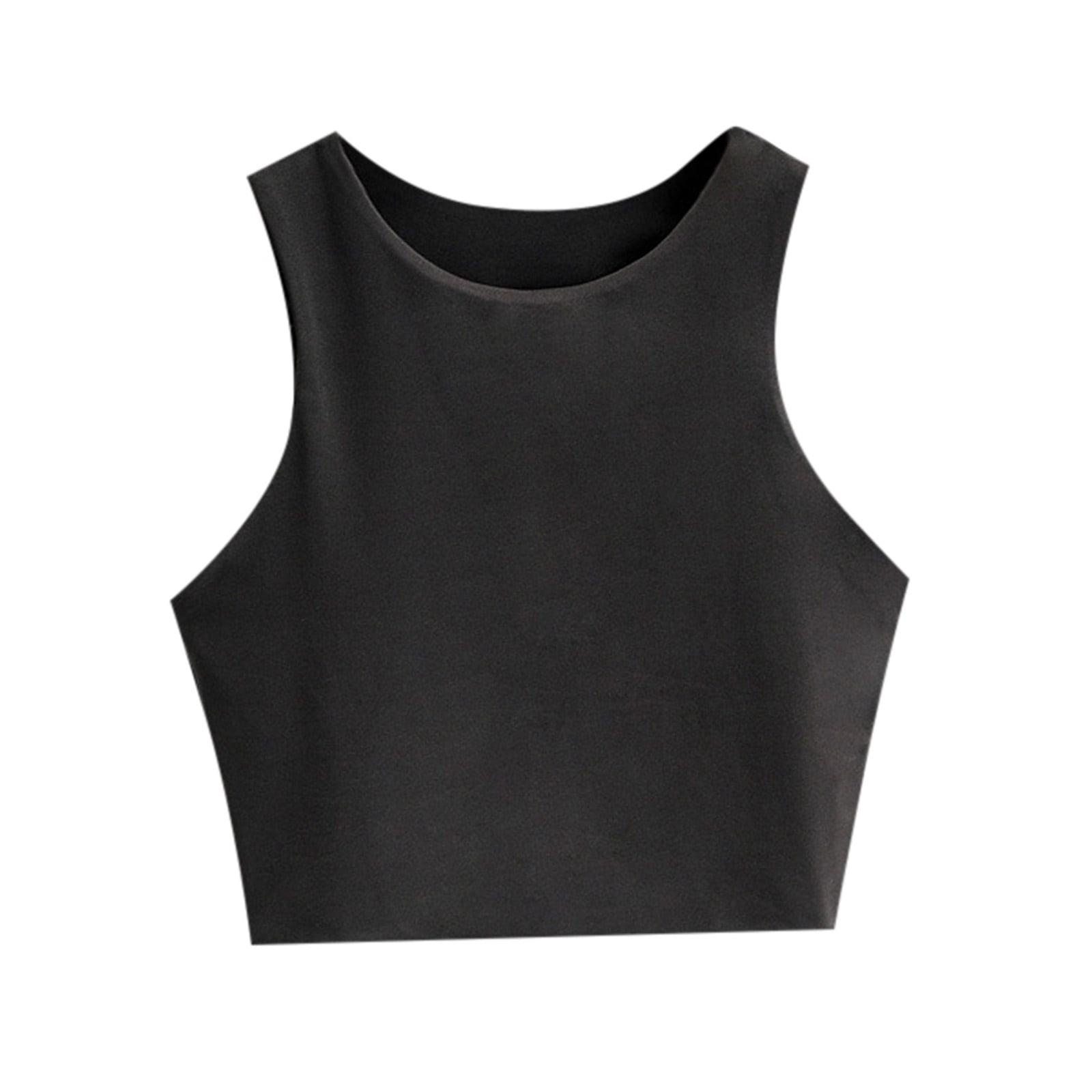 Girl's Short Sleeve Scoop Neck Crop Tank Top, Black - Walmart.com