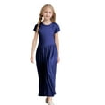 thumbnail image 1 of Girl's Short Sleeve Solid Color Loose Casual Long Maxi Dress With Pockets 6 year old girl clothes, 1 of 1