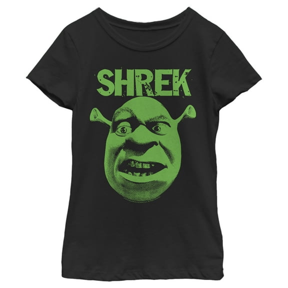 Girl's Shrek Big Face Eyebrow Raised Graphic Tee Black Medium