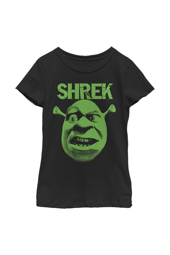 Girl's Shrek Big Face Eyebrow Raised Graphic Tee Black X Small