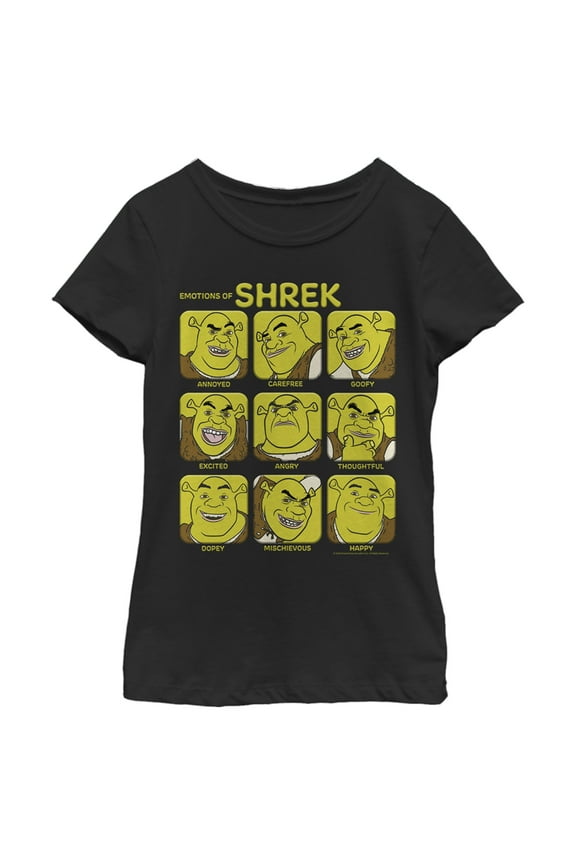 Girl's Shrek Shrek's Emotions Chart  Graphic Tee Black Large