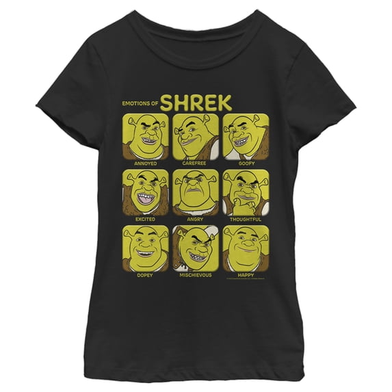 Girl's Shrek Shrek's Emotions Chart Graphic Tee Black X Small
