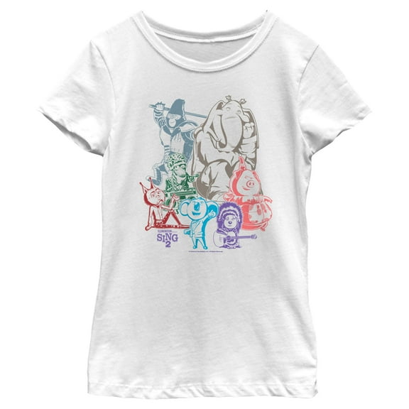 Girl's Sing 2 Colorful Group Shot Graphic Tee White Medium