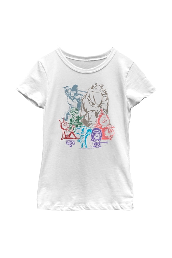 Girl's Sing 2 Colorful Group Shot  Graphic Tee White X Small