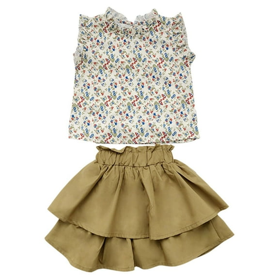 Girl's Skirt Sets 2 Outfit Summer Clothes Sleeveless Blouse Top Cake Mini Skirts Girls Clothes 1 to 7 Years