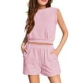 thumbnail image 1 of KAUOD Girl's 2 Piece Outfits Sleeveless Round Neck Tank Top and Shorts with Pockets Casual Summer Shorts Sets Take off My Girl, 1 of 6