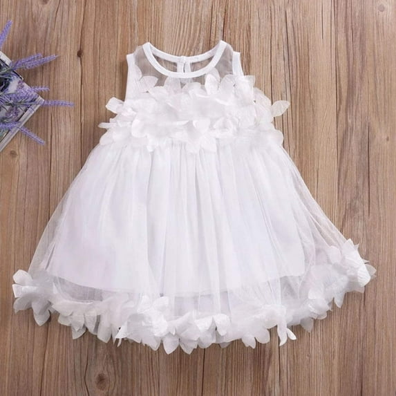 Girl's Sleeveless Petals Dress - White