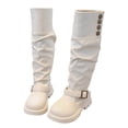 thumbnail image 1 of Girl's Slouchy Tall Riding Boots Vintage Leather Round Toe Pull on Knee High Fall Dress Booties with Button White 3 Big Kids, 1 of 6