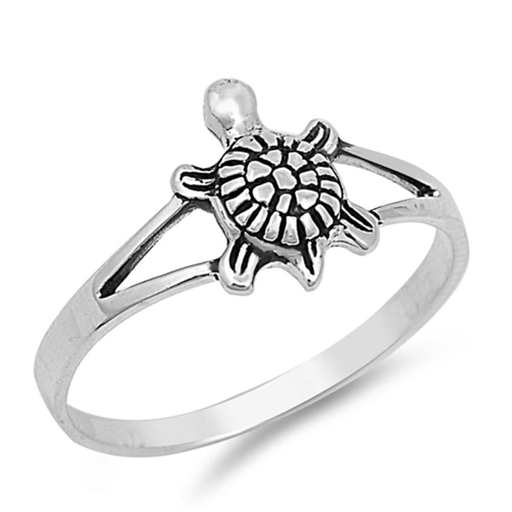 Small Turtle Classic Ring - .925 Sterling Silver Thin Band, Sizes 2-12