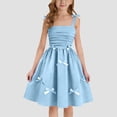 thumbnail image 1 of Girl's Smocked Ruched A Line Swing Dress Layered Tie Shoulder Flowy Cami Short Dress Blue 5-6 Years, 1 of 7