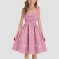 thumbnail image 1 of Girl's Smocked Ruched A Line Swing Dress Layered Tie Shoulder Flowy Cami Short Dress Pink 11-12 Years, 1 of 7
