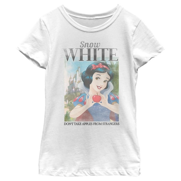 Girl's Snow White and the Seven Dwarfs Don't Take Apples From Strangers Poster  Graphic Tee White X Small