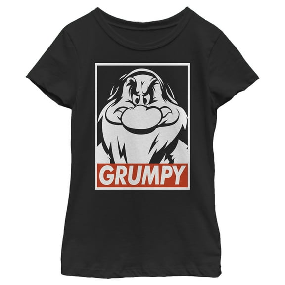 Girl's Snow White and the Seven Dwarfs Grumpy Box Logo Graphic Tee Black Large