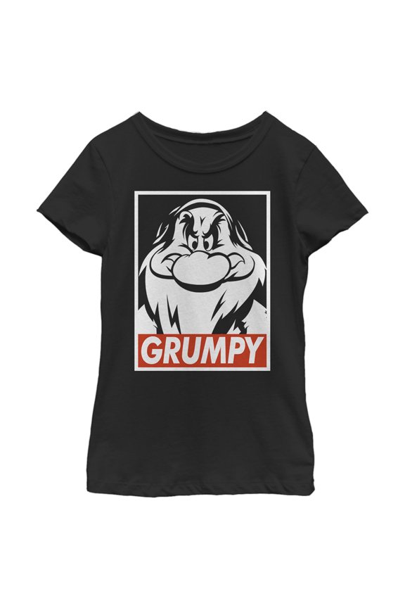 Girl's Snow White and the Seven Dwarfs Grumpy Box Logo Graphic Tee Black Small