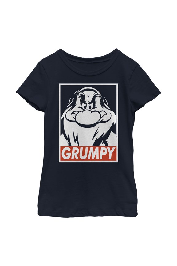 Girl's Snow White and the Seven Dwarfs Grumpy Box Logo Graphic Tee Navy Blue X Large