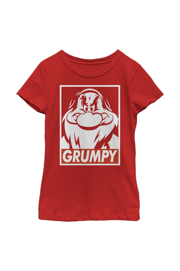 Girl's Snow White and the Seven Dwarfs Grumpy Box Logo Graphic Tee Red Large