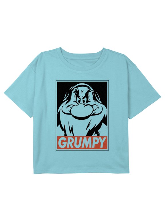 Girl's Snow White and the Seven Dwarfs Grumpy Poster Graphic Cropped T-Shirt Blue Large