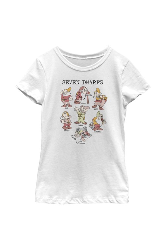 Girl's Snow White and the Seven Dwarfs Name Grid Graphic Tee White Medium