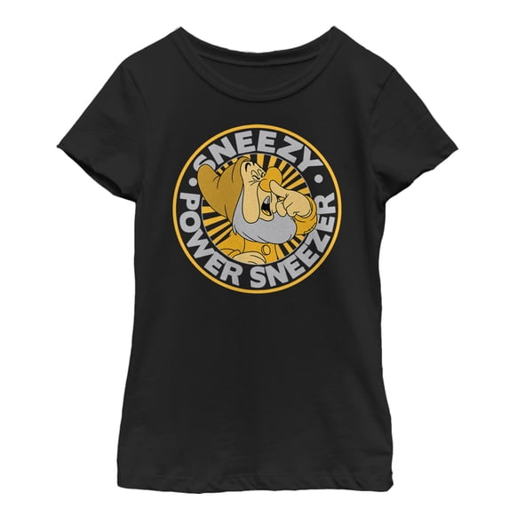 Girl's Snow White and the Seven Dwarfs Powerful Sneezy Graphic Tee Black X Large