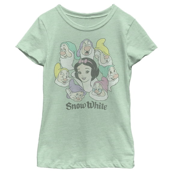 Girl's Snow White and the Seven Dwarfs Princess and Dwarf Group Portraits  Graphic Tee Mint Medium