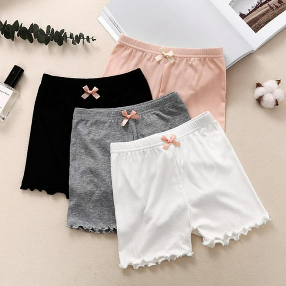Girl's Solid Color Lace Trim Boyshort Underwear Safety Dress Panties