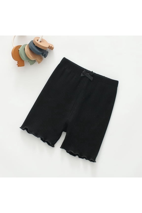 Girl's Solid Shorts Elastic Waist Summer Black Lightweight Breathable Stretchy Trendy Casual Comfort Girls Shorts Size 3-4 Y