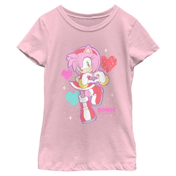 Girl's Sonic the Hedgehog Amy Heart Hands Graphic T-Shirt