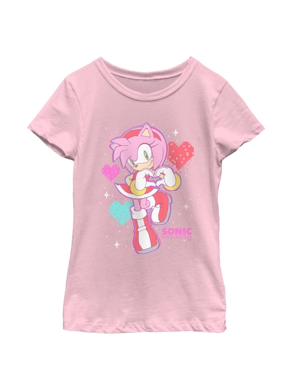 Girl's Sonic the Hedgehog Amy Heart Hands Graphic T-Shirt