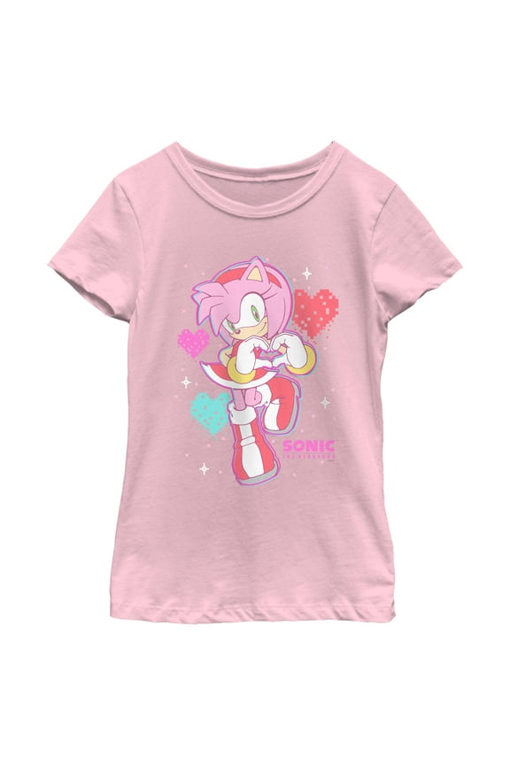 Girl's Sonic the Hedgehog Amy Heart Hands Graphic T-Shirt
