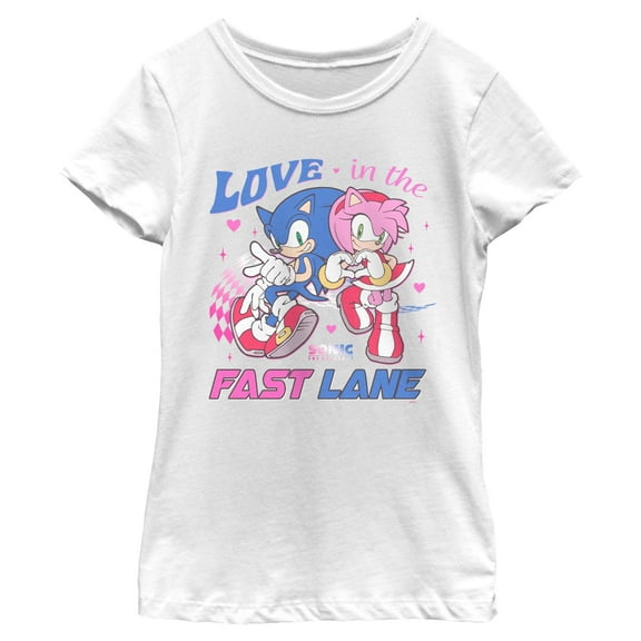 Girl's Sonic the Hedgehog Pink And Blue In The Fast Lane Graphic T-Shirt