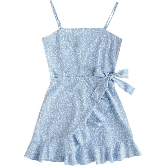 Girl's Spaghetti Strap Dress Floral Print Sleeveless Summer Beach Casual Sundress A-line Mini Dresses