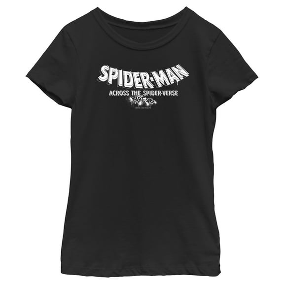 Girl's Spider-Man: Across the Spider-Verse Movie Logo White  Graphic Tee Black X Large