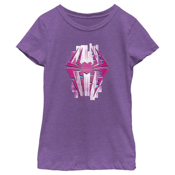 Girl's Spider-Man: Across the Spider-Verse Pink Glitch Spider Logo Graphic Tee Purple Berry Medium