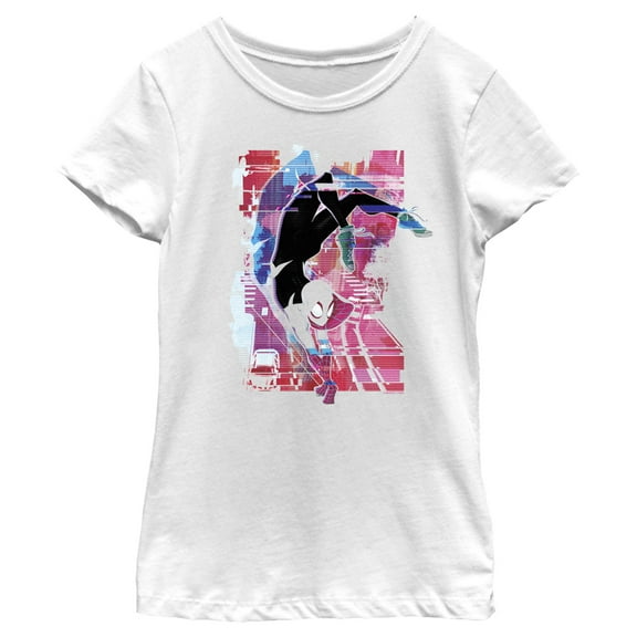 Girl's Spider-Man: Across the Spider-Verse Spider Gwen Colorful Poster  Graphic Tee White Small
