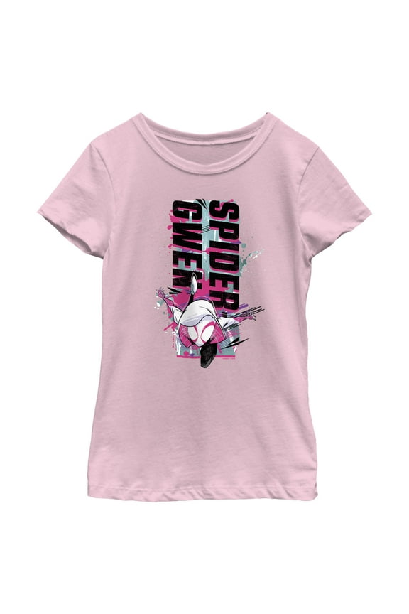 Girl's Spider-Man: Across the Spider-Verse Spider Gwen Paint Splatter Graphic Tee Light Pink Small