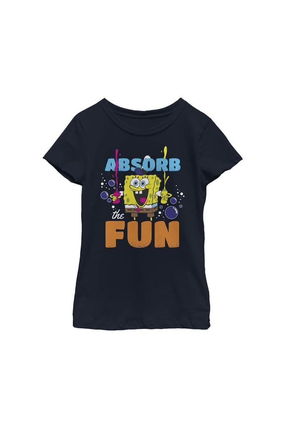 Girl's SpongeBob SquarePants Absorb the Fun Graphic Tee Navy Blue Small