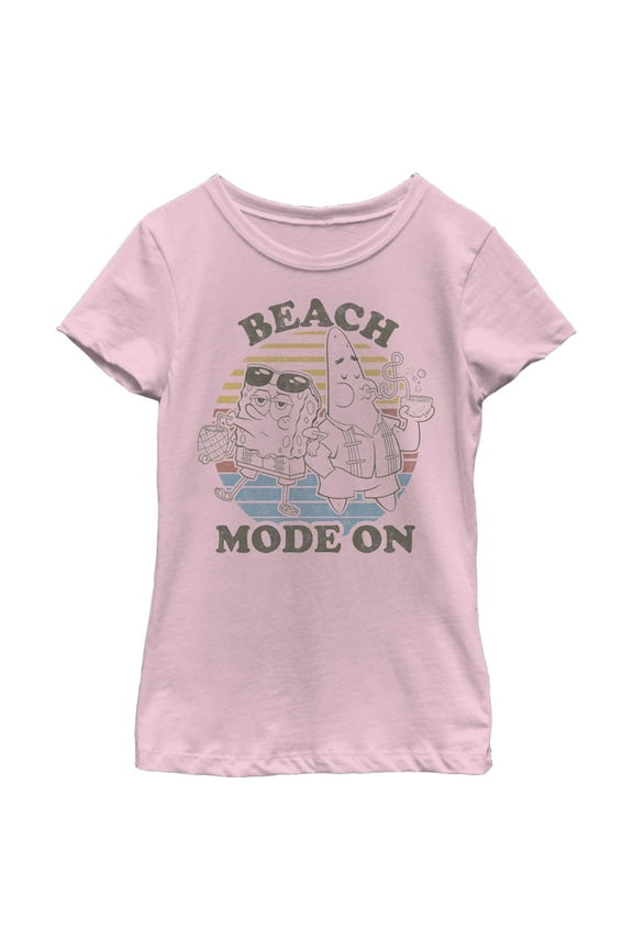 Girl's SpongeBob SquarePants Beach Mode On Graphic Tee Light Pink Large