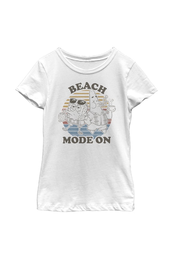 Girl's SpongeBob SquarePants Beach Mode On Graphic Tee White Medium