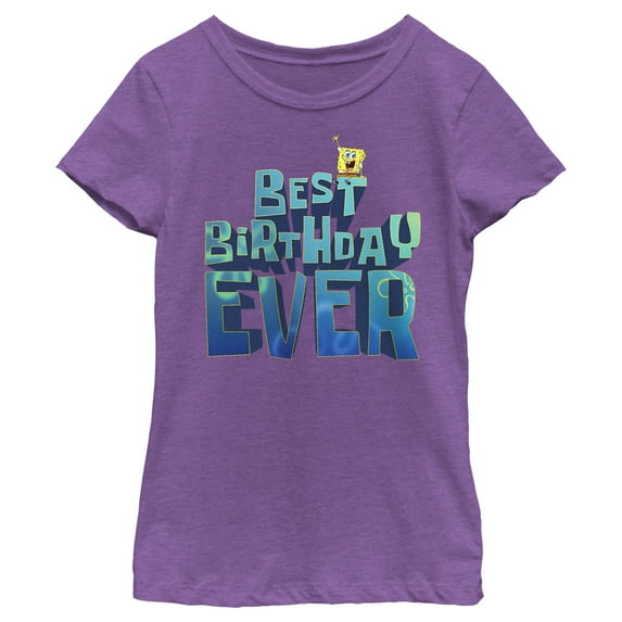 Girl's SpongeBob SquarePants Best Birthday Ever  Graphic Tee Purple Berry Small