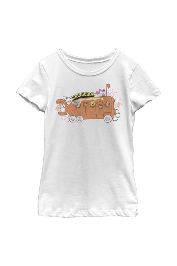 Girl's SpongeBob SquarePants Bikini Bottom Bus Characters Graphic Tee White Large