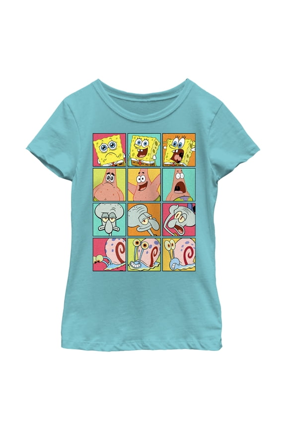 Girl's SpongeBob SquarePants Character Emotions Graphic Tee Tahiti Blue Large